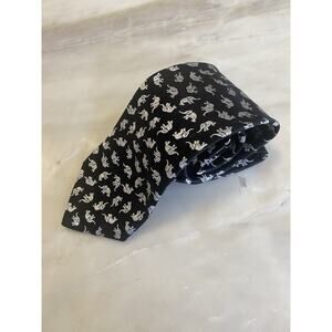 Charvet Paris Tie Woven Rockabilly Black Silver Elephant Silk Vtg/Rare